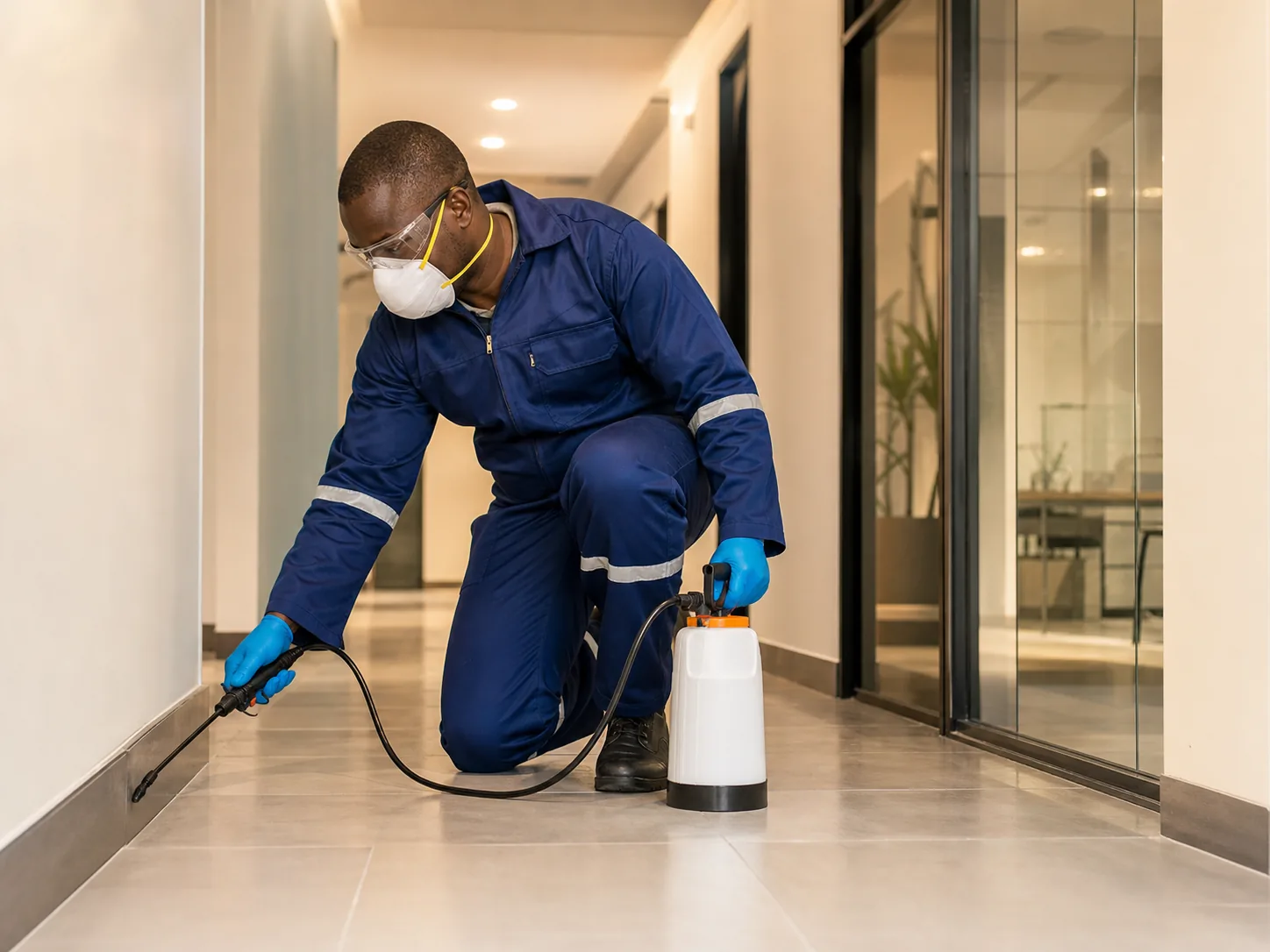 Professional pest-control treatment in a commercial property