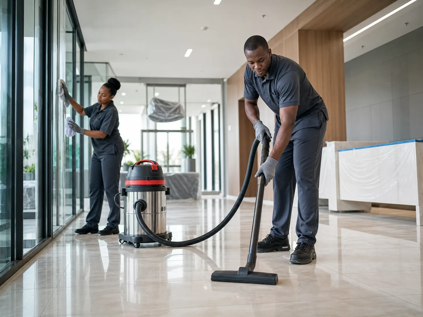 Team performing post-construction cleaning