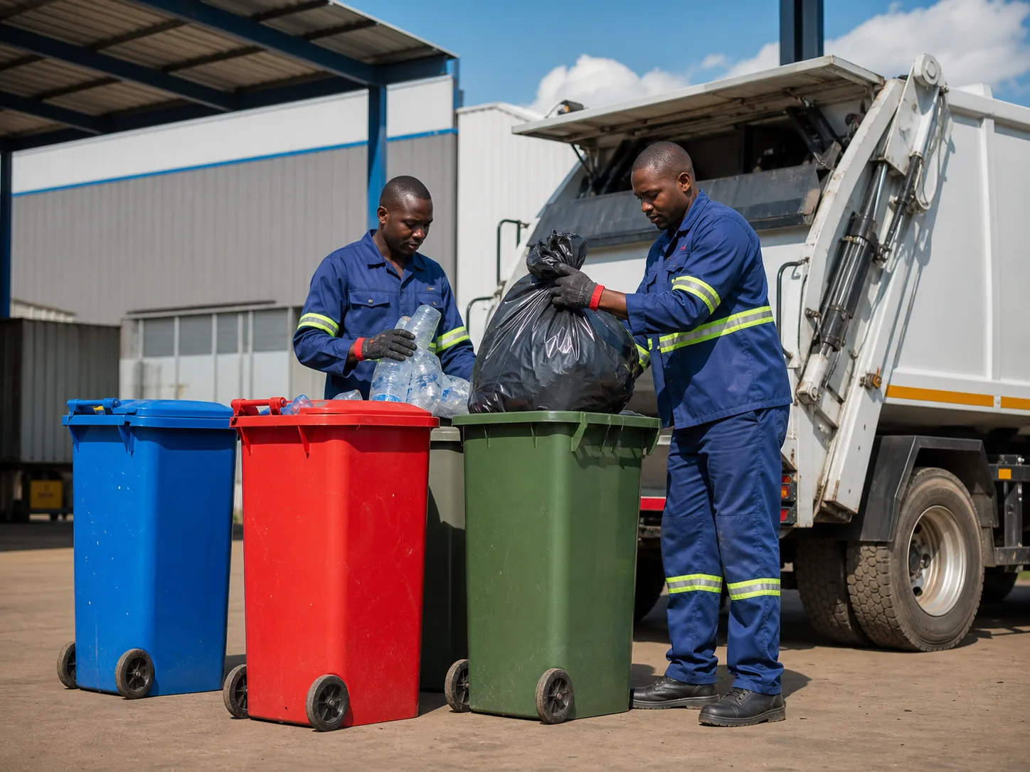 Professional team collecting and sorting commercial waste